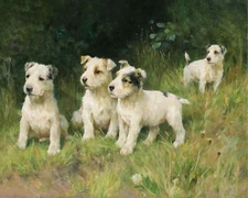 Victorian Terrier Puppy Dog Painting Giclee Print on Fine Art Paper