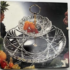 New Mikasa 2 Tier Tidbit Server Party Tray Roxborough 9-3/4" Glass Dish Germany