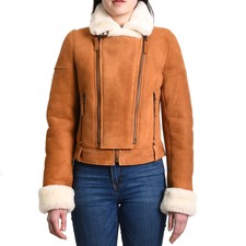 Women's Dual Zipper Real Thick Sheepskin Celebrity Style Jacket Tan Dr250
