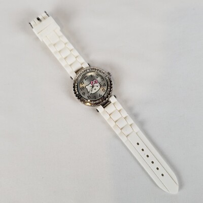 Hello Kitty Watch Womens Silver Rhinestone Bezel White  display picture 3