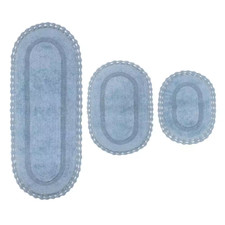 Hampton Crochet Reversible 100 Cotton Bath Rug Set, 3-Pcs Set with Runner, Blue