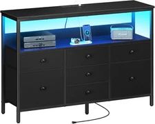 Yoobure LED TV Stand for Bedroom, 50 Inch Kids Dresser with Power Outlets, 7 ...