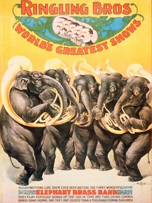 Ringling Bros Barnum & Bailey Dancing Circus Elephant Poster Ad rePrint 8.5''x11''