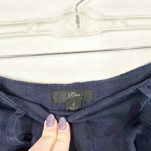 J Crew Size 2 Pants Cotton navy Blue Wide Leg Palazzo Belted Side Zip Crop 685 - Picture 6 of 7