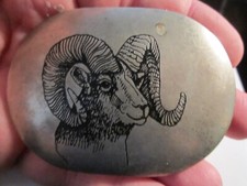 VINTAGE ETCHED IN RAM THEME BELT BUCKLE - GW-14