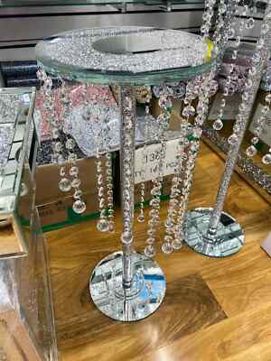 Diamant 60cm Silber Verspiegelt Beistelltisch Modern Ständer Glitzer Kristallglas Neu