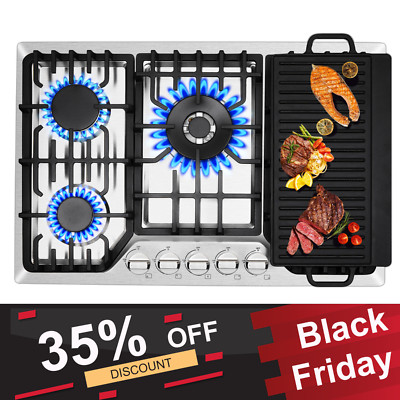 5 Burners 30 inch Gas Cooktop NG/LPG Stainless Steel Built-in Hob w/Grill