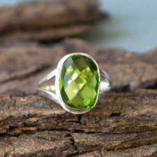 Cushion Green Peridot Quartz 925 Sterling Silver Artisan Handmade Gift Ring