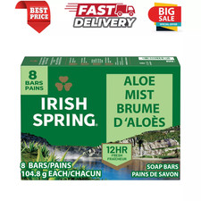 8 Pack Irish Spring Aloe Mist Deodorant Bar Soap for Men 12H Fresh, 3.7 oz Bar