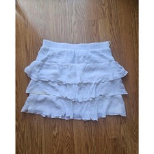 Y2K White Tiered Ruffle Mini Skirt, Boho, Festival, 2000's Style - Size Large