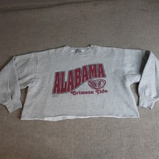 Vintage Womens Sweatshirt XL Gray Alabama Crimson Tide Cropped Made in USA