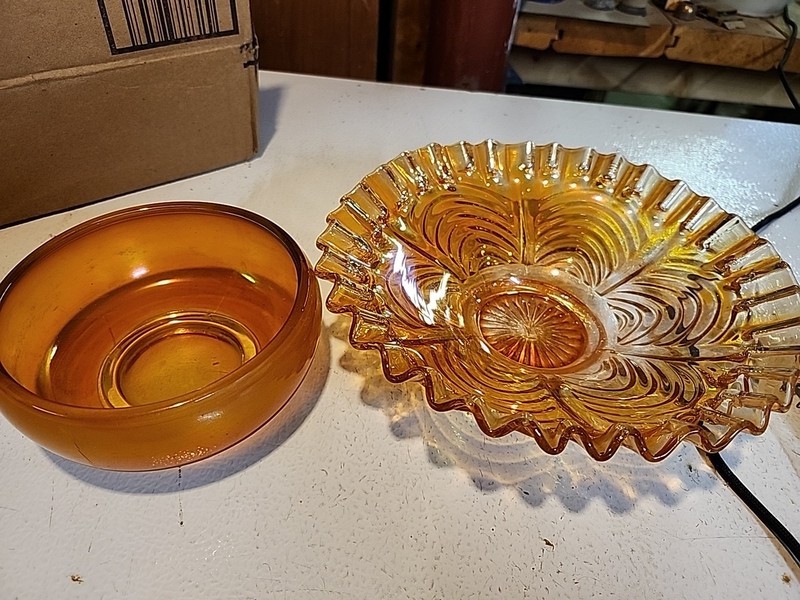 ANTIQUE FENTON MARIGOLD CARNIVAL GLASS Dish And Bowl.