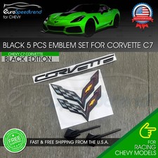 5 Emblem For 14-19 Corvette C7 Black Front Rear Fender Cross Flag Emblem Set