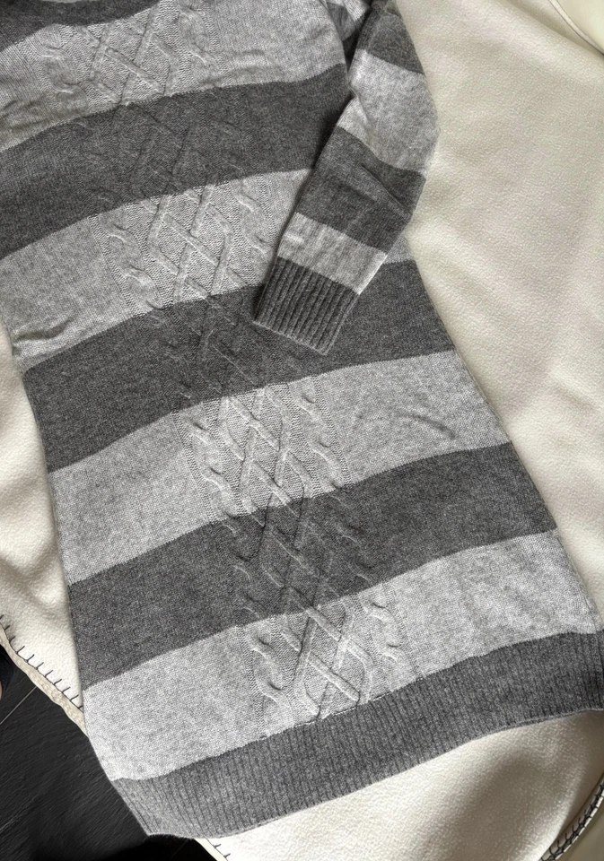 ESPRIT Strickkleid grau melange, Blockstreifen und Zopfmuster, Gr. XS - Bild 4 von 4