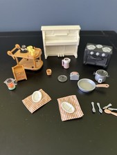 Calico Critters Sylvanian Families Serving Cart Bread Box Stove Piano Pots Lot
