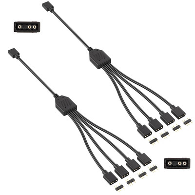2 Pack 3Pin 5V ARGB Extension Cable Set with 8 Male Pins, 1-To-4 Addressable RGB