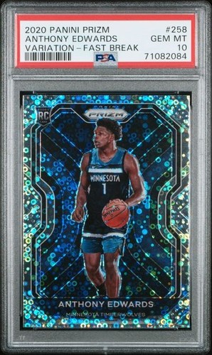 ANTHONY EDWARDS 2020 PANINI PRIZM VARIATION FAST BREAK ROOKIE #258 PSA 10
