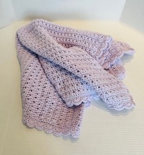 New Hand Crocheted Baby Blanket Orchid Scalloped Edge 30x32