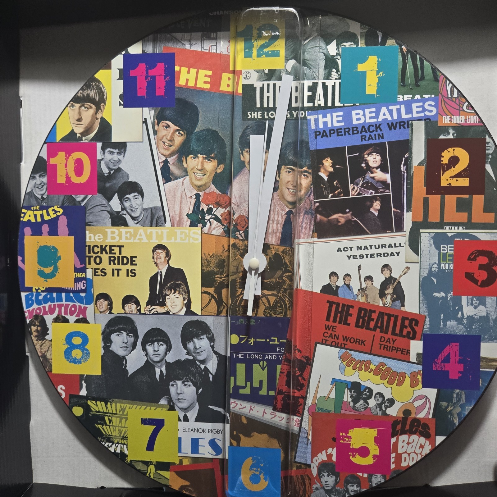 Beatles Singles Collection Cordless 13.75" Wood Wall Clock, Multi Color New