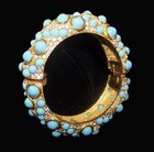 K.J.L. KENNETH J. LANE 1960s Turquoise Cabochon and Pave Hinged Bangle Bracelet — photo 6