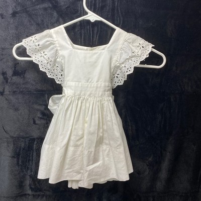 VTG Girls White Eyelet Flutter Sleeve Pinafore Dress or For a Large Doll *READ*