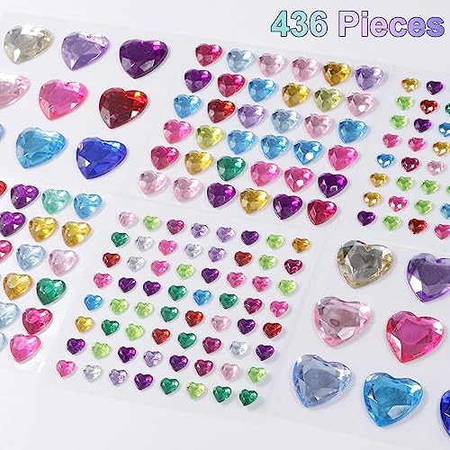 436 Stück Herz Strass Aufkleber - Acryl Herz Edelsteine, flache Rückseite mehrfarbig - Bild 4 von 6