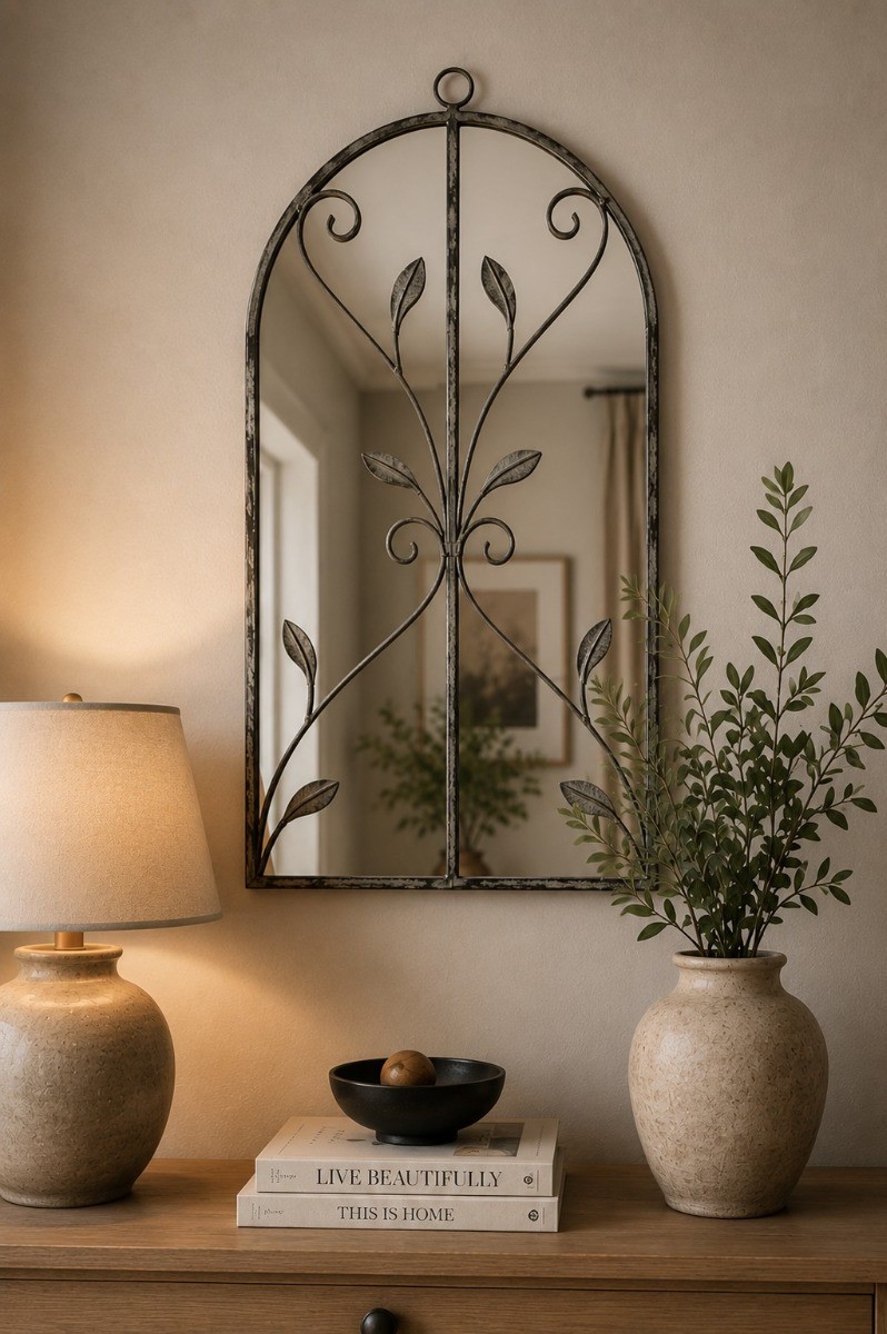 Large Concrete Colour Framed Arched Wall Mirror - 31""x18"" 80 x 46cm MirrorOutlet