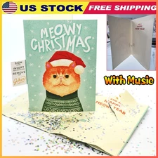 Endless Musical Greeting Card Meowy Christmas With Glitter Bomb 1/2PCS TL