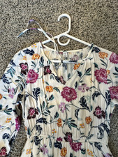 Old Navy Ivory Floral A-Line Midi Dress Long Sleeve Smocked Ruffle Tie, XS