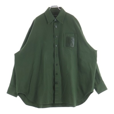RAF SIMONS 22AW PIN OVERSIZED DENIM SHIRT Logo Patch Khaki 222-M243 Used 6c635a4