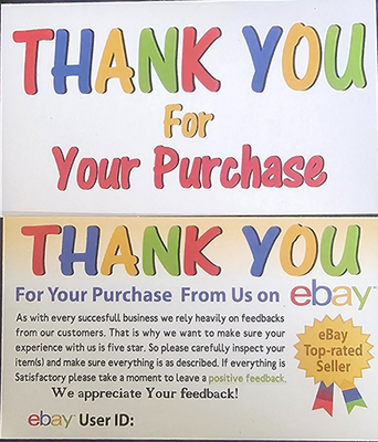 #ad for eBay Seller Thank You Cards Your Purchase Order Notes Sets 100 $10.50