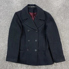 Polo Jeans Co. Pea Coat Mens Large Black Wool Blend Double Breasted Jacket
