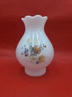 Vintage White Milk Glass Hurricane Lamp Ruffled Shade Flowers 7" Tall 3" Base
