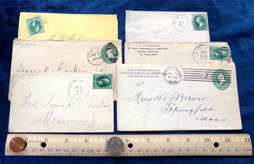 Antike USA Briefmarkenhüllen Ende 1800er 19. Jahrhundert Jefferson 2/3¢ (6x) Postal Lot - Bild 3 von 4