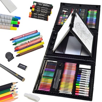 185 Pieces Double Sided Trifold Easel Art Set, Drawing Art Box with Oil Paste...