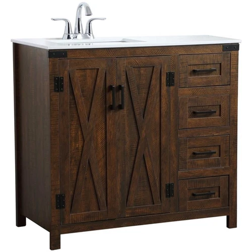 Elegant Decor Dean 36" Single Quartz Top Bathroom Vanity in Espresso - Picture 4 of 15