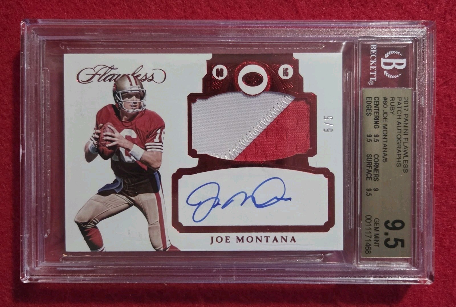 2017 Flawless Joe Montana Ruby Patch & Auto 5/5 BGS 9.5/10