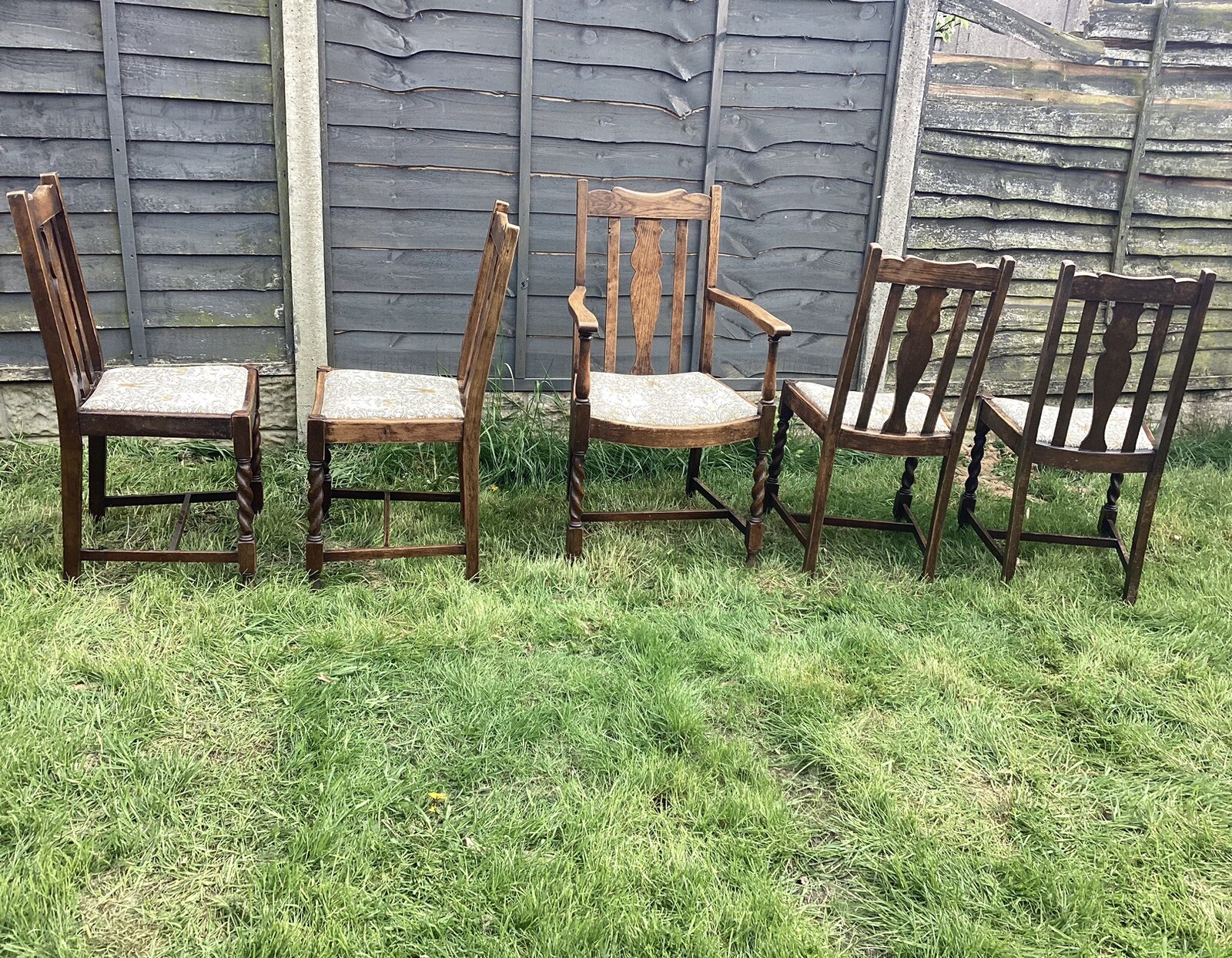 Antique Oak Country Cottage Farmhouse Dining Chairs, William Morris