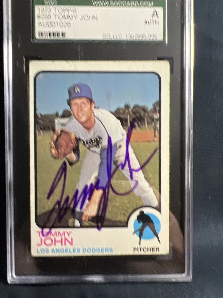 Tommy John SGC With Signed 1973 Topps Baseball Card Los Angeles Dodgers  #258 - Image 2 of 4
