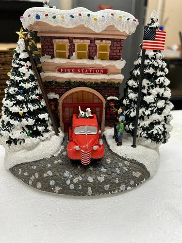 2019 Teleflora Thomas Kinkade Festive Fire Station NEW