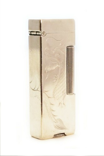 SOLID STERLING SILVER DUNHILL DRAGON ROLLALITE CIGARETTE PIPE LIGHTER & CASE - Picture 2 of 7