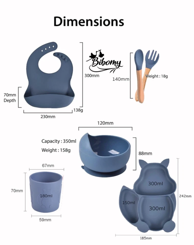 8 Teilig Silikon Kindergeschirr / 8 piece Silikon Feeding set kids - Bild 3 von 3