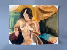 ORIGINAL Oil Painting Fine Art Reclining Nude Model Study Unstretched Canvas 