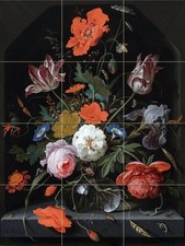 PEONIES ROSES PARROT TULIPS Tile Mural Kitchen Bathroom Wall Backsplash 12.75x17