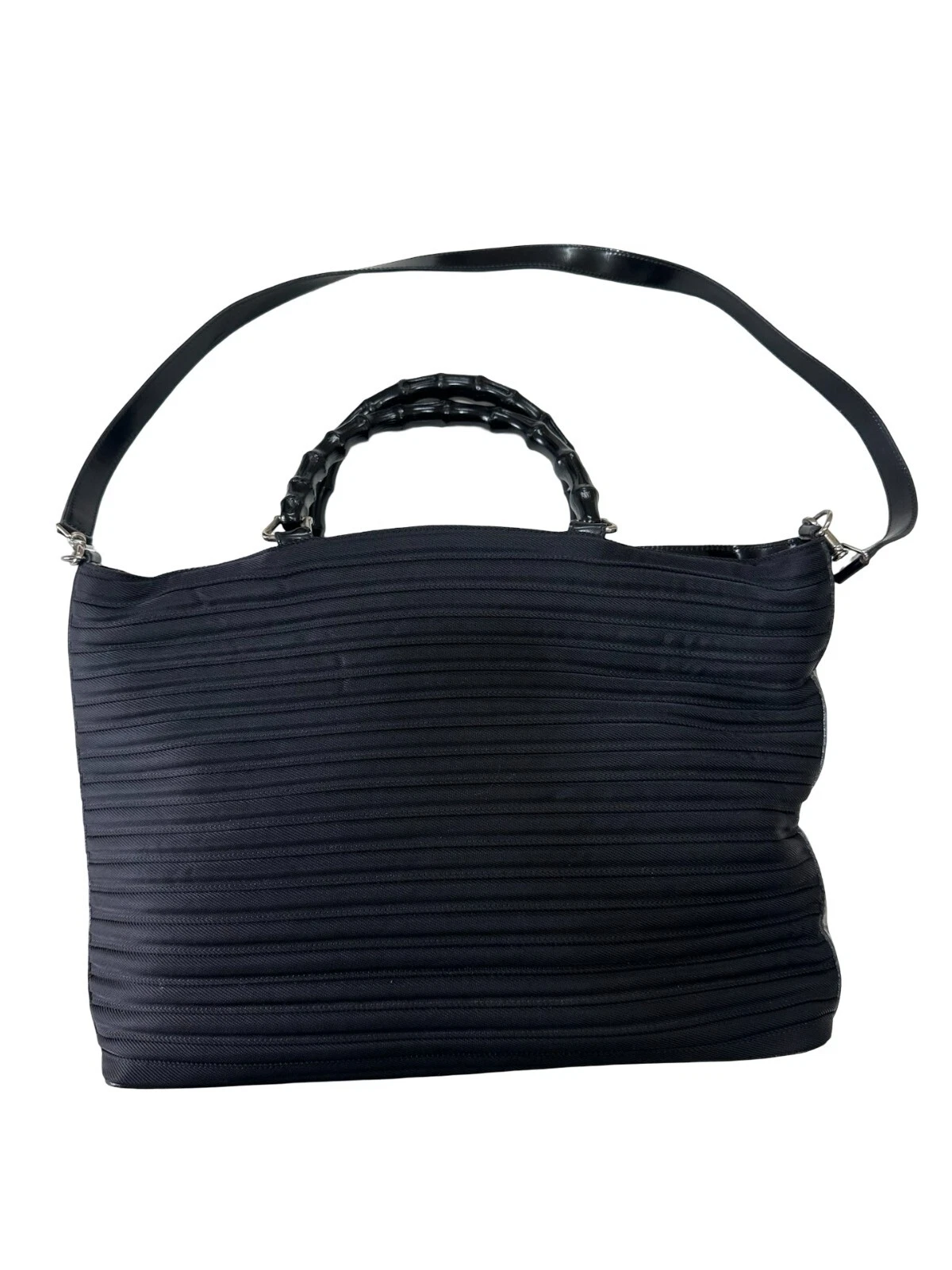 Authentique sac à main fourre tout bandoulière GUCCI bambou 2 voies nylon cuir marron