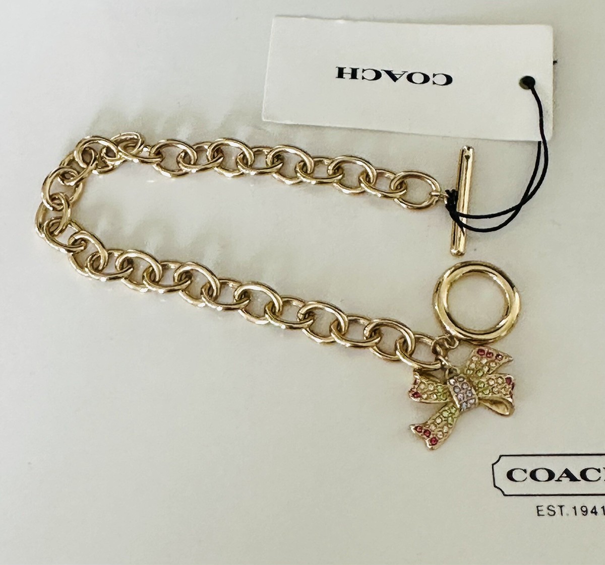 NWT Coach Bow Pavé Chain Link Bracelet CG077 | eBay