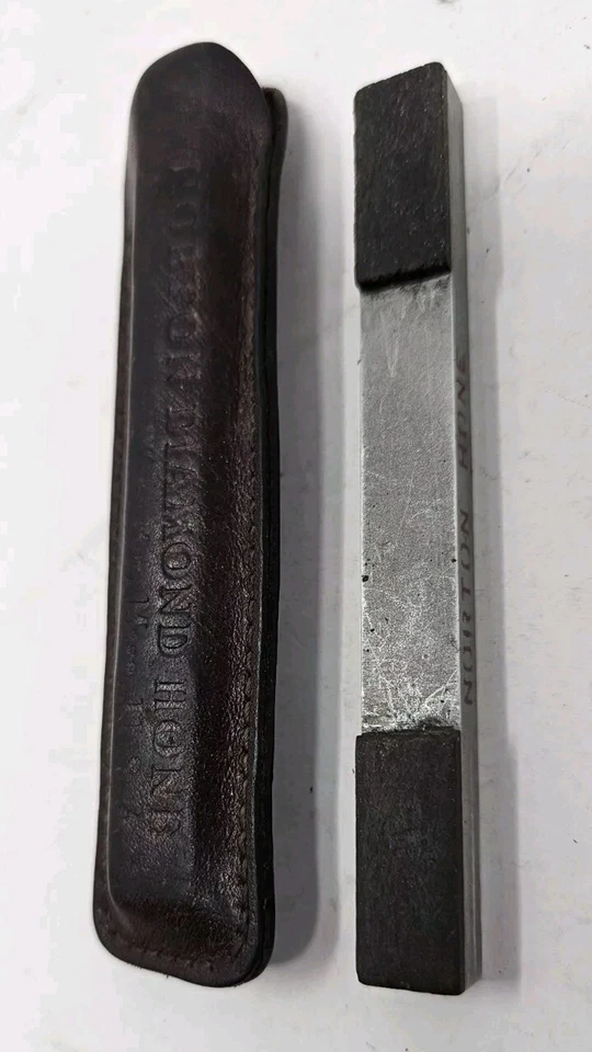 Piedra afiladora Norton Diamond D100 D220 estuche de cuero tamaño bolsillo B 1/16 Foto 2 de 4