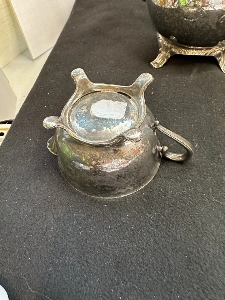 Conjunto de bule de chá ISCO International Silver Company tigela de açúcar creme PATINA - Imagem 4 de 4