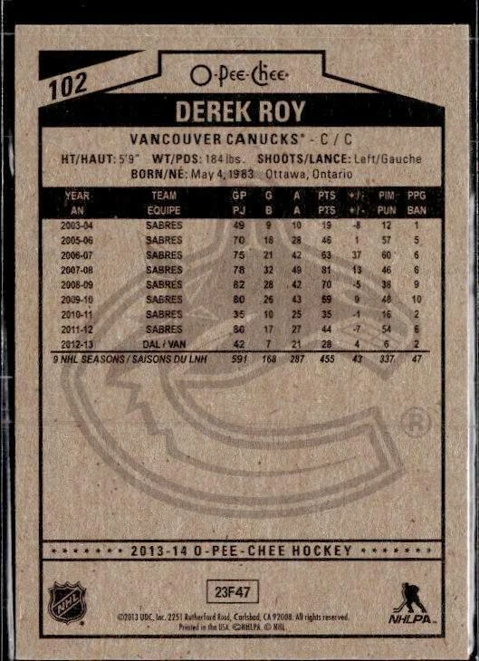 2013-14 O-Pee-Chee #102 Derek Roy - Image 2 of 2