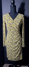 Calvin Klein V-Neck Dress, Size 2, Yellow and Black, Long sleeve